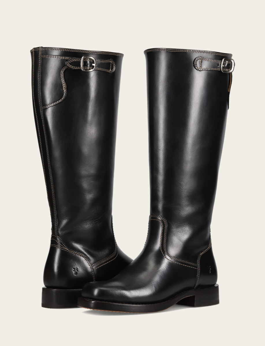 Women's Black Campus Low Heel Tall Riding Wide Calf Boot | Frye Trusted
