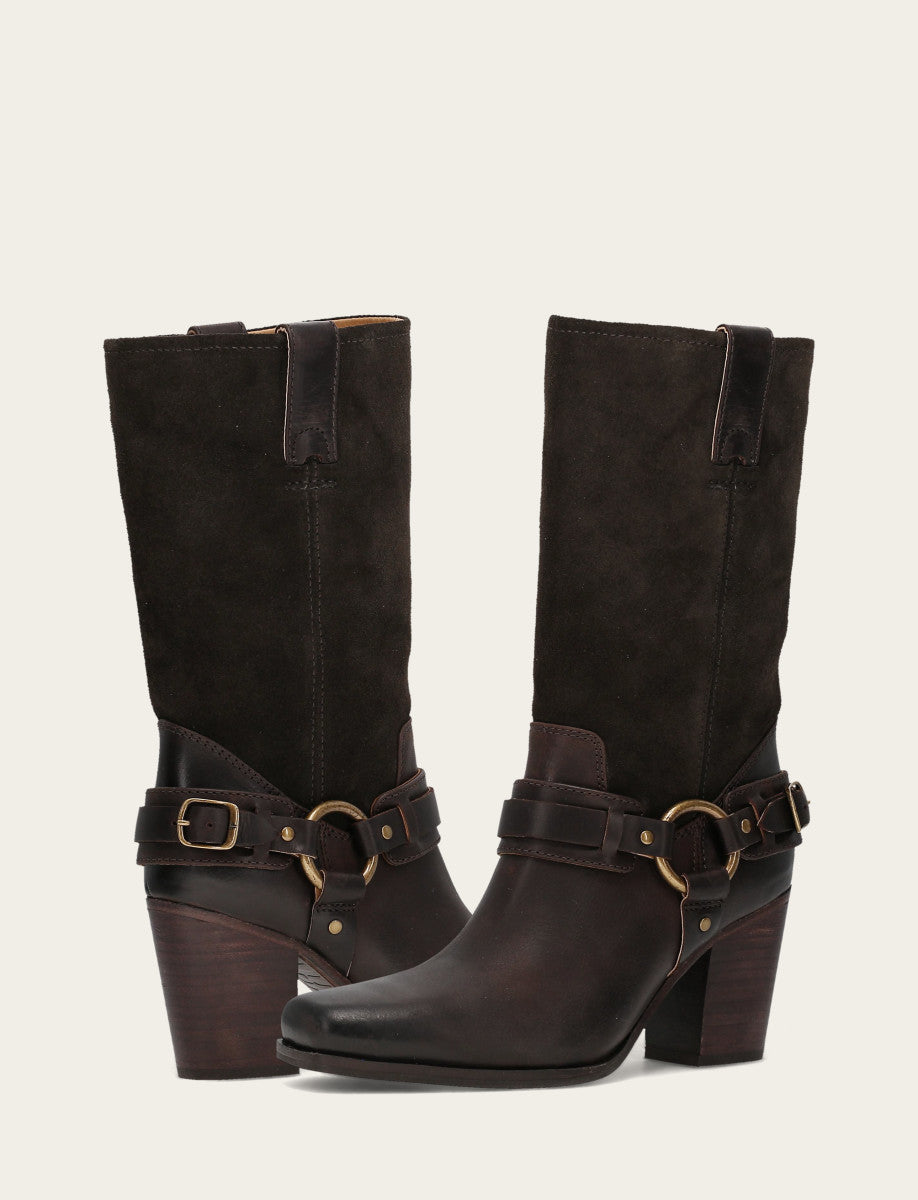 Women's Dark Brown Shiloh Harness Belted Boot | Frye Top Pick