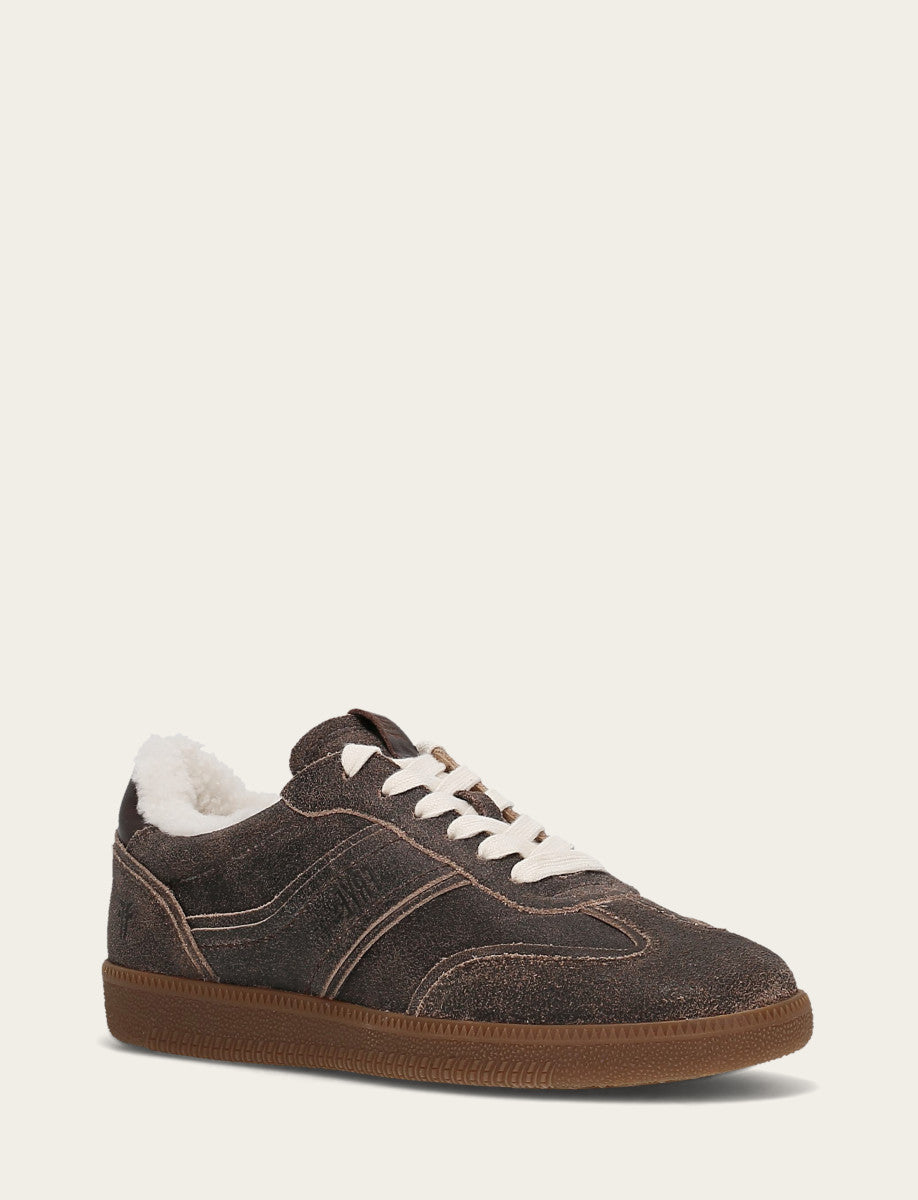 Women's Dark Truffle Milly Low Lace Shearling Sneaker | Frye New