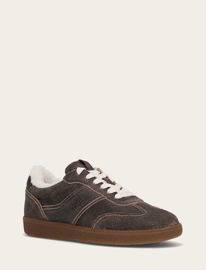 Women's Dark Truffle Milly Low Lace Shearling Sneaker | Frye New