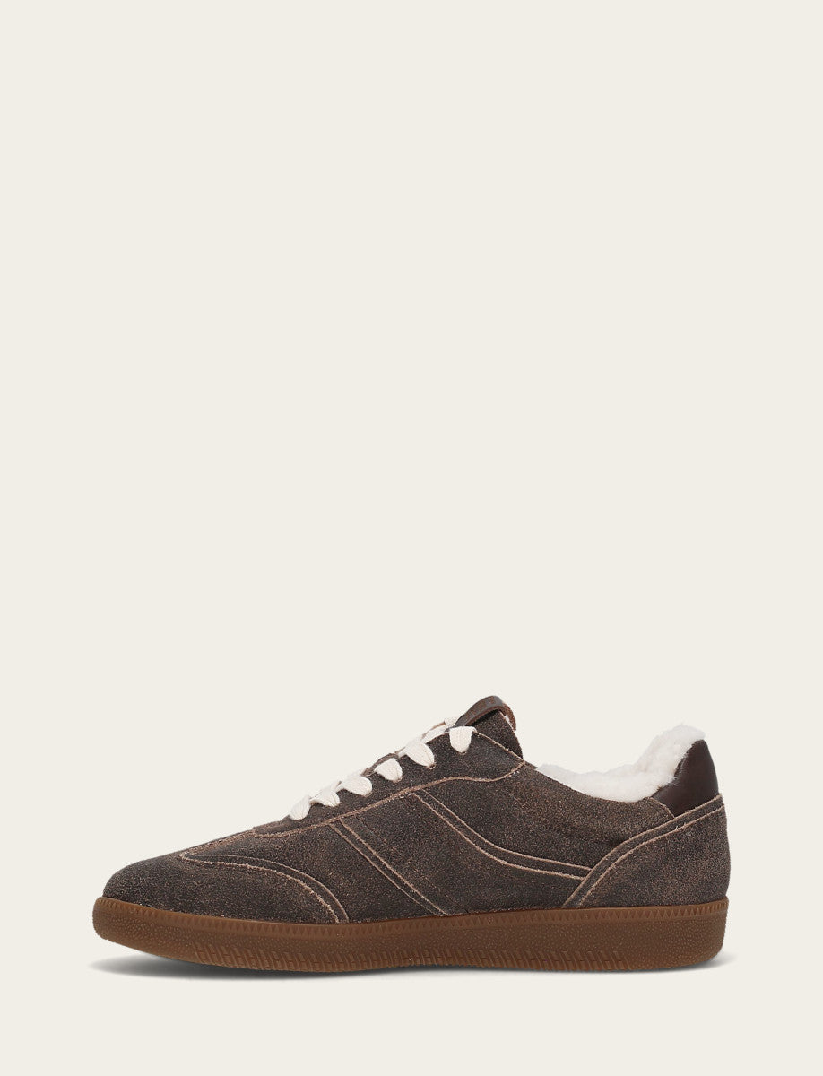 Women's Dark Truffle Milly Low Lace Shearling Sneaker | Frye New