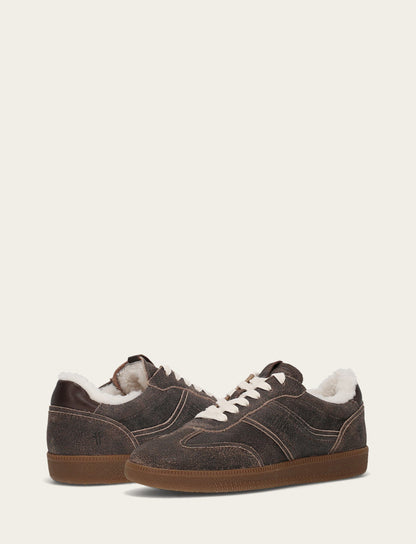 Women's Dark Truffle Milly Low Lace Shearling Sneaker | Frye New