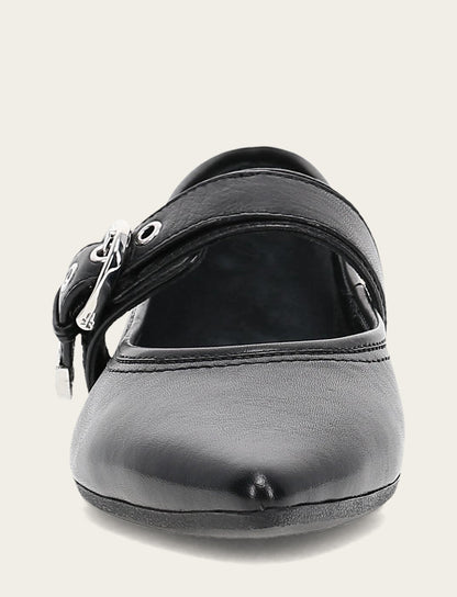 Women's Black Heather Buckle Mary Jane Flats | Frye Classic