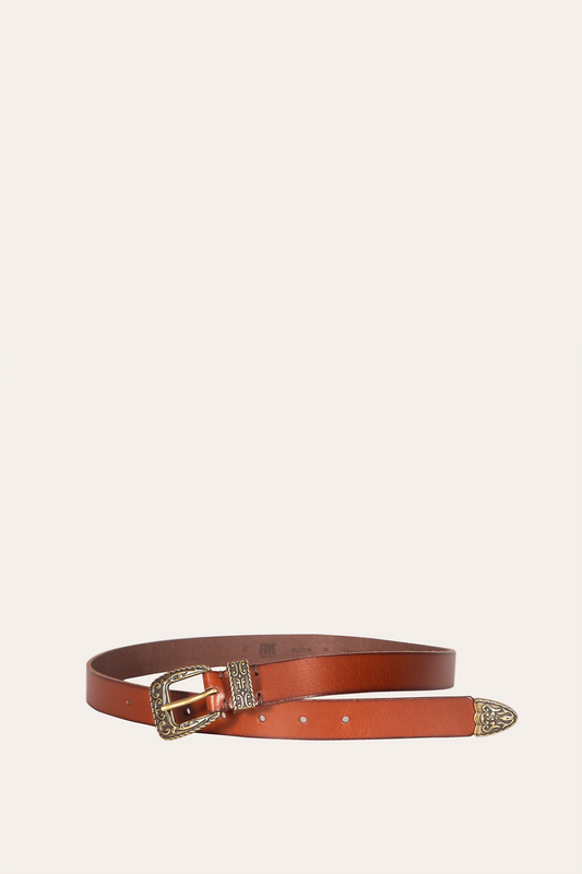 25mm Tan Logo Western Belt | Frye Quality