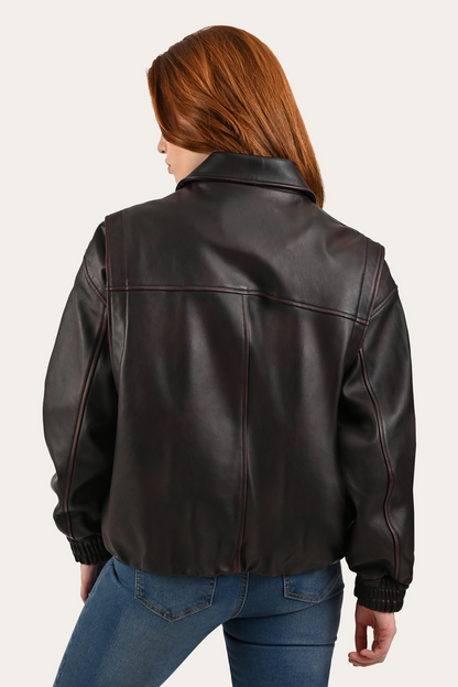 Black Cherry Harper Oversized Bomber | Frye Customer Favorite