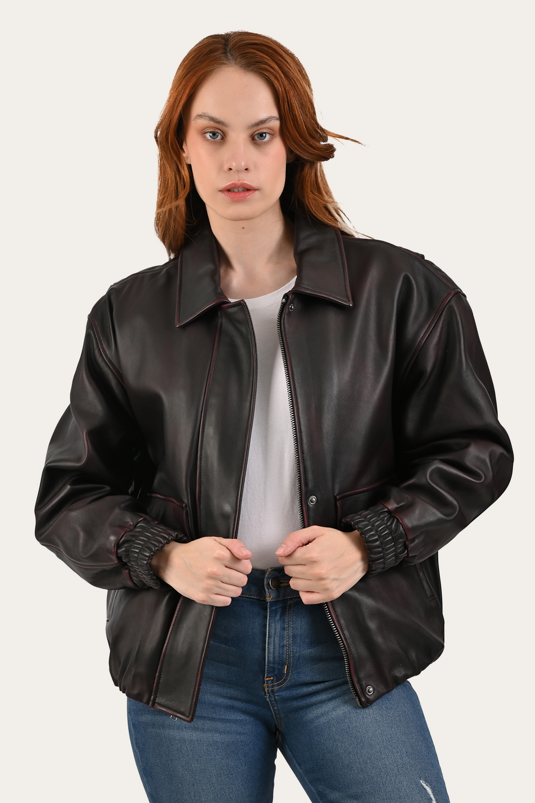 Black Cherry Harper Oversized Bomber | Frye Customer Favorite