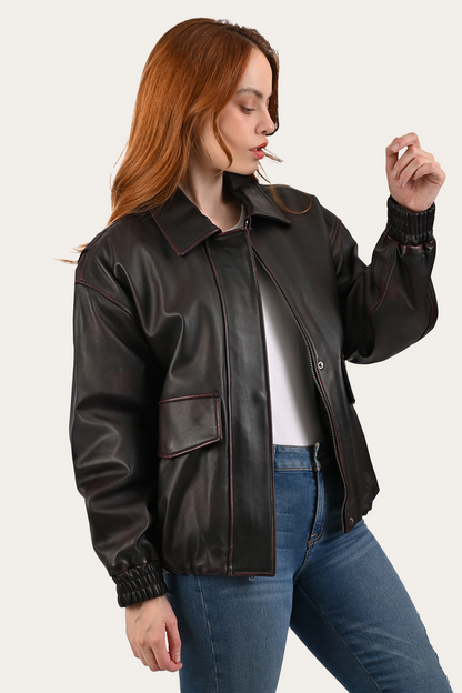 Black Cherry Harper Oversized Bomber | Frye Customer Favorite