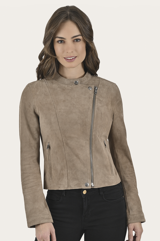 Women’s Taupe Jace Hybrid Biker Racer Suede Jacket | Frye Deals
