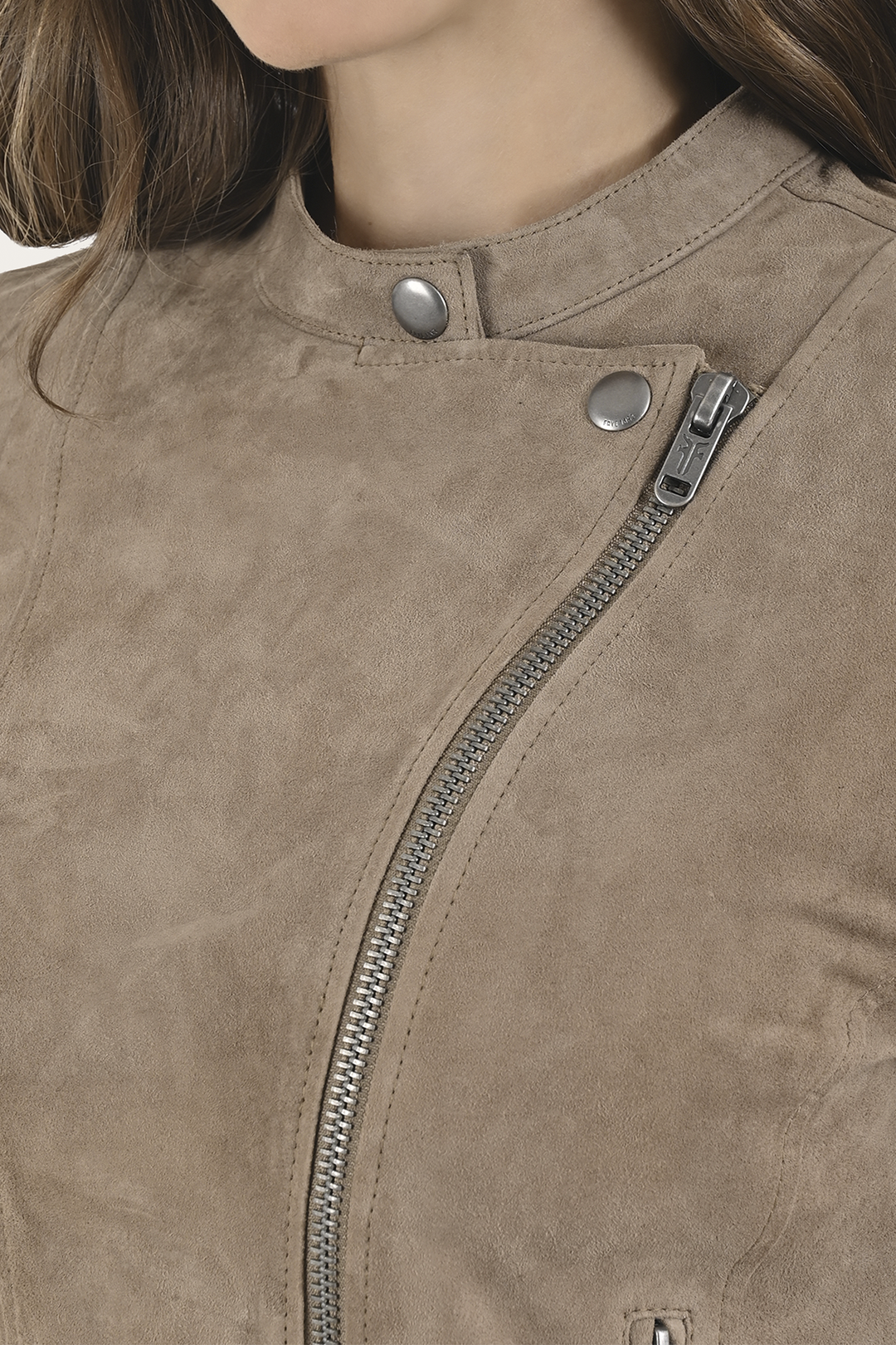 Women’s Taupe Jace Hybrid Biker Racer Suede Jacket | Frye Deals