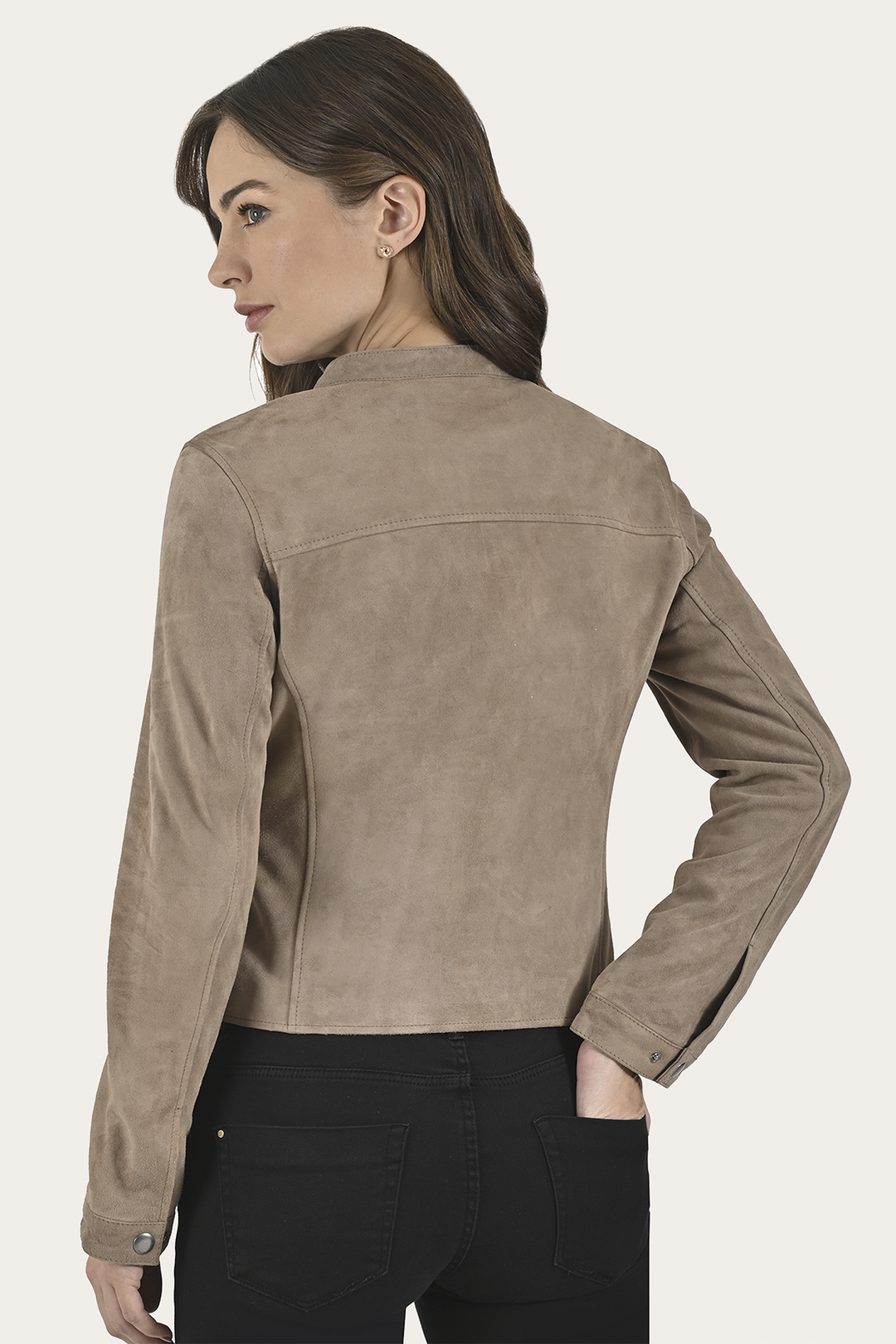 Women’s Taupe Jace Hybrid Biker Racer Suede Jacket | Frye Deals