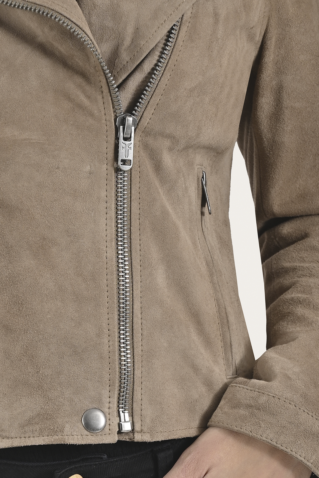 Women’s Taupe Jace Hybrid Biker Racer Suede Jacket | Frye Deals