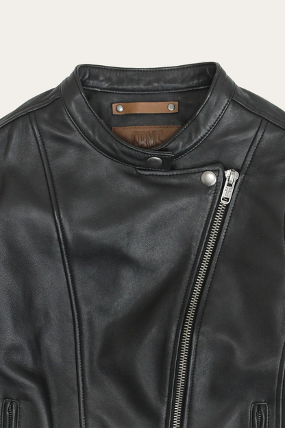 Women’s Black Heathe Leather Racer Jacket | Frye Classic