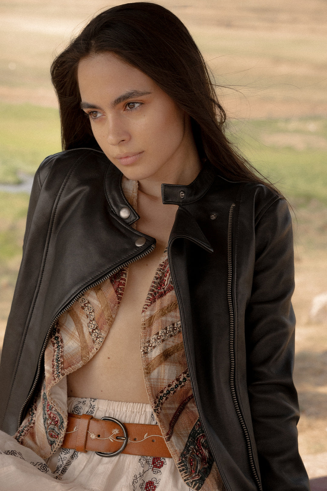 Women’s Black Heathe Leather Racer Jacket | Frye Classic