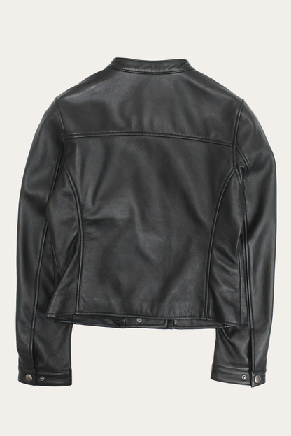 Women’s Black Heathe Leather Racer Jacket | Frye Classic
