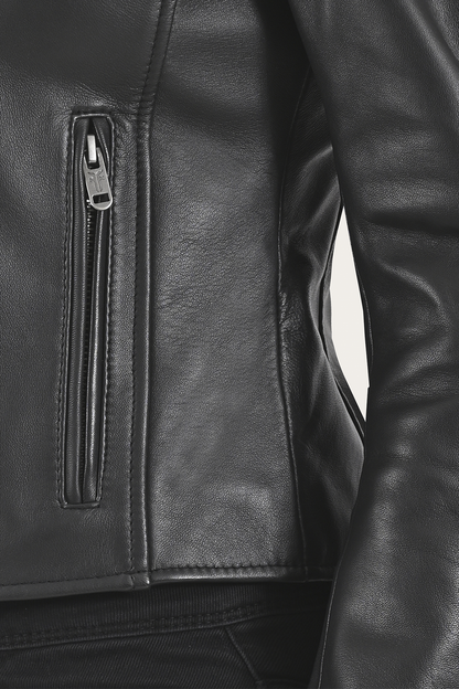 Women’s Black Heathe Leather Racer Jacket | Frye Classic