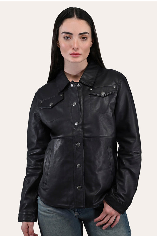 Women’s Black Obadiah Leather Shacket | Frye Special Offer