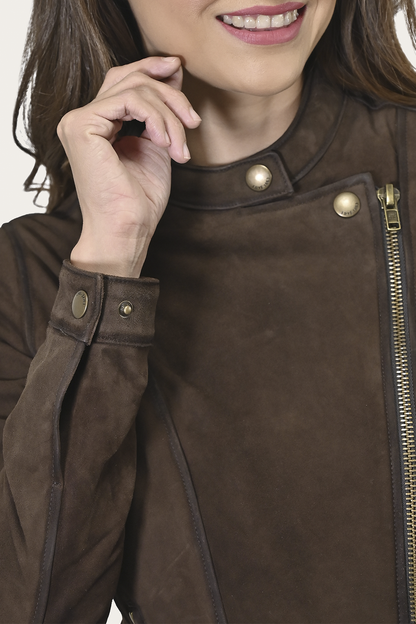 Women’s Dark Brown Cassidy Aged Lamb Leather Biker Jacket | Frye Trending