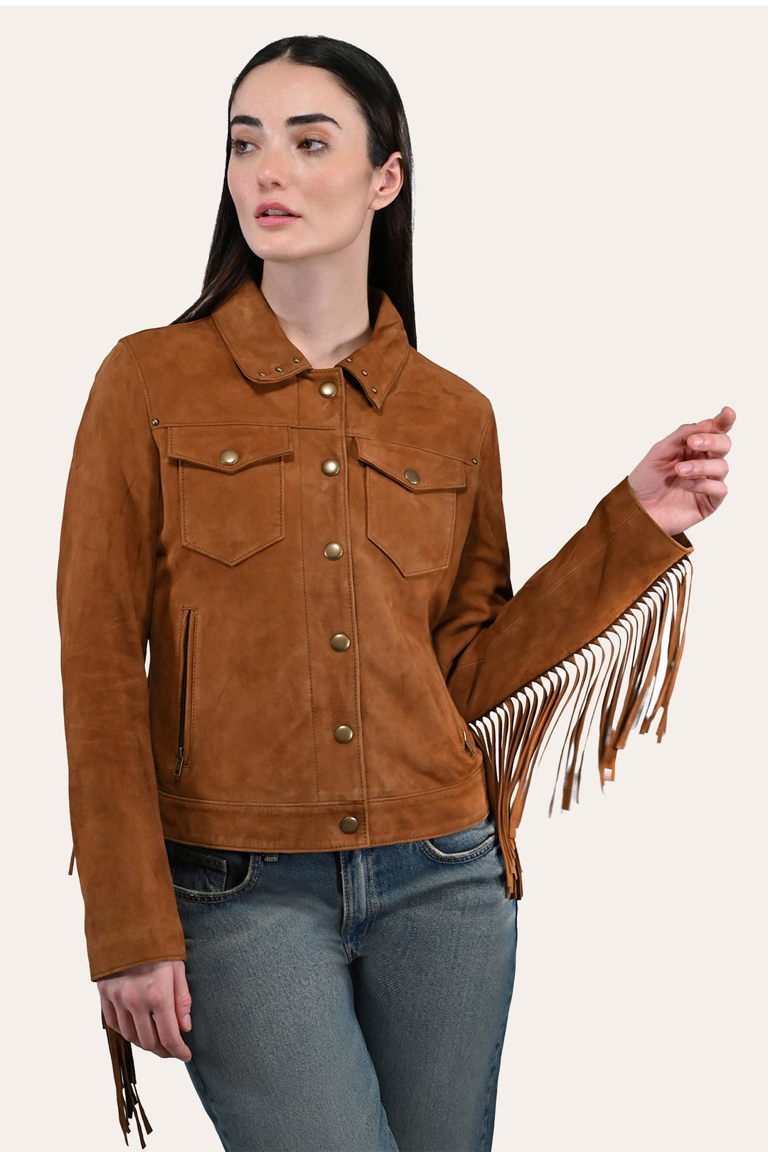Women’s Medium Brown Nash Fringed Suede Trucker Jacket | Frye Premium