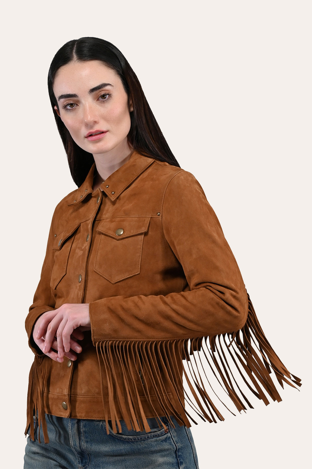 Women’s Medium Brown Nash Fringed Suede Trucker Jacket | Frye Premium