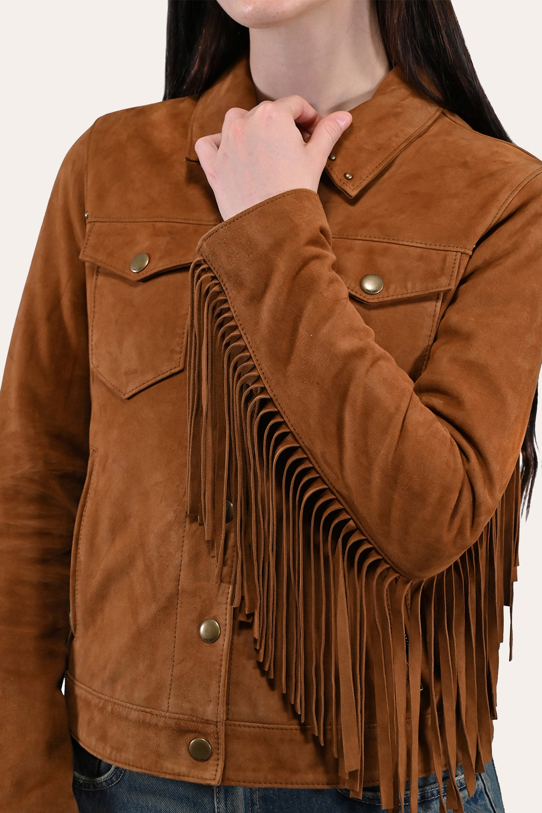 Women’s Medium Brown Nash Fringed Suede Trucker Jacket | Frye Premium