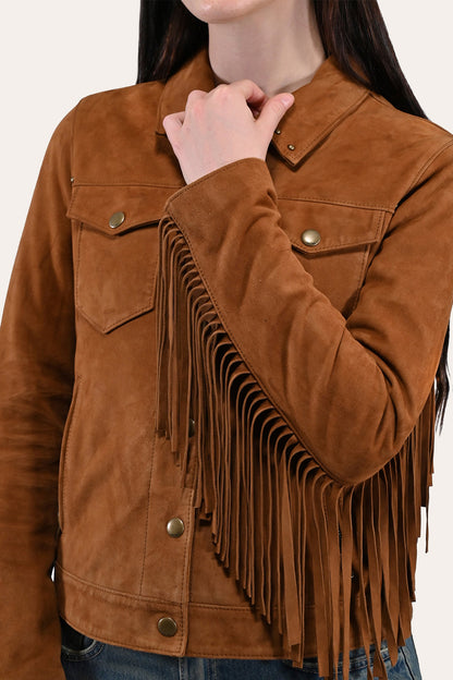 Women’s Medium Brown Nash Fringed Suede Trucker Jacket | Frye Premium