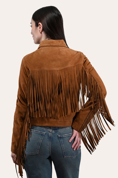 Women’s Medium Brown Nash Fringed Suede Trucker Jacket | Frye Premium