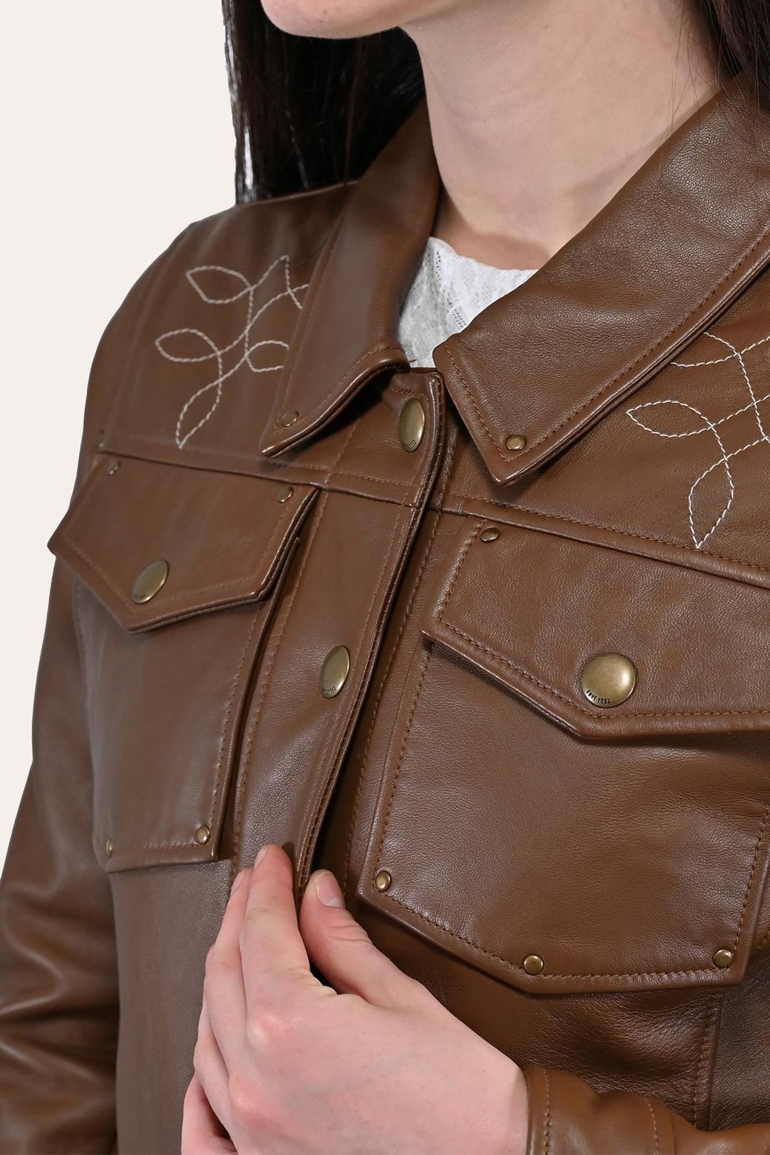 Women’s Medium Brown Callum Trucker Leather Jacket | Frye Featured