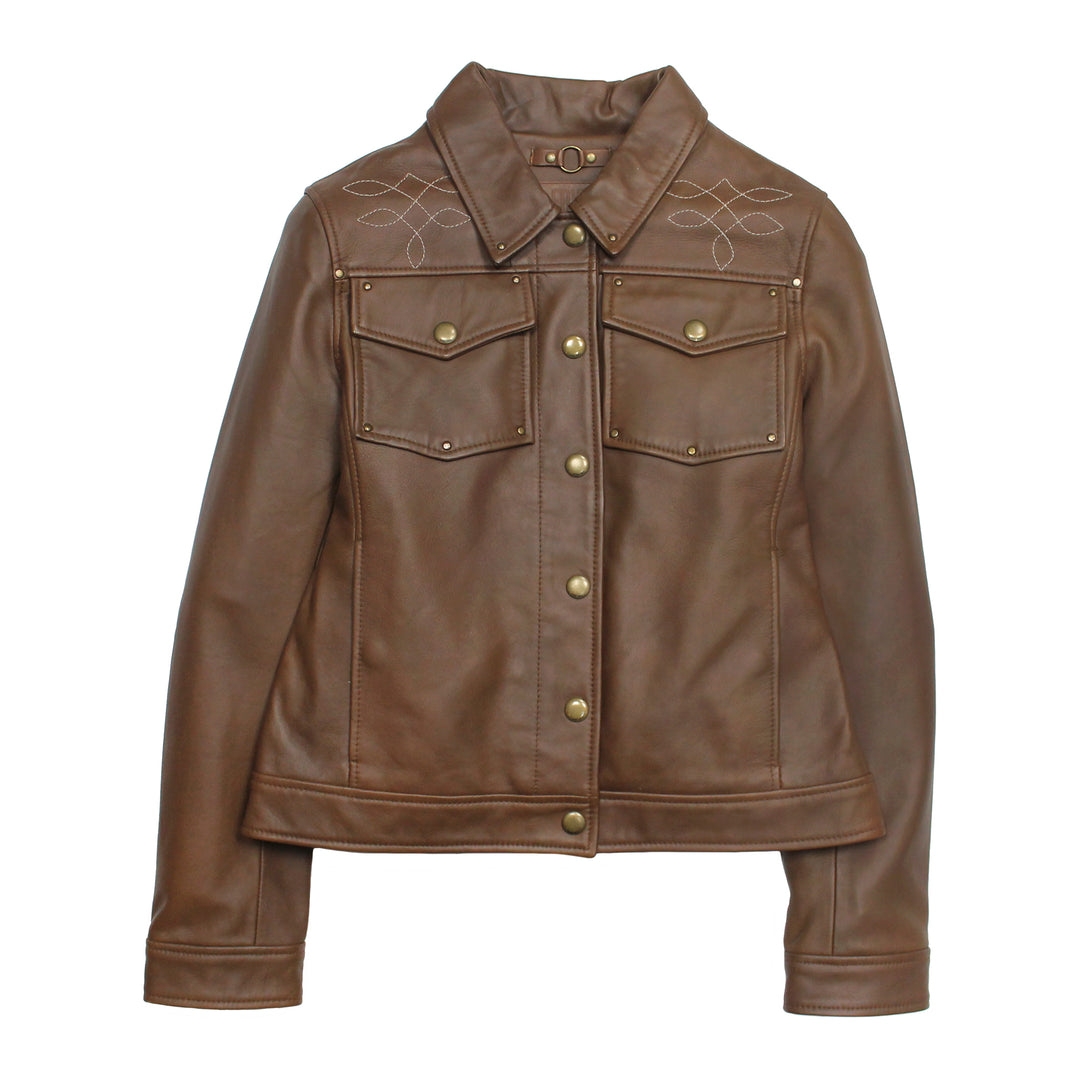 Women’s Medium Brown Callum Trucker Leather Jacket | Frye Featured