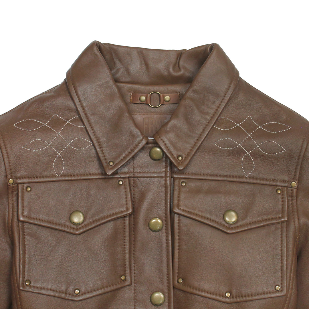Women’s Medium Brown Callum Trucker Leather Jacket | Frye Featured