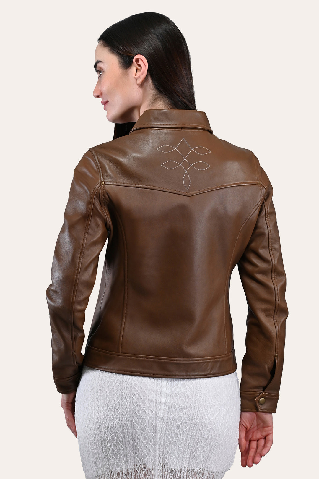 Women’s Medium Brown Callum Trucker Leather Jacket | Frye Featured