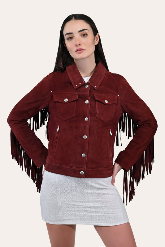Women’s Oxblood Nash Trucker Suede Jacket | Frye Everyday