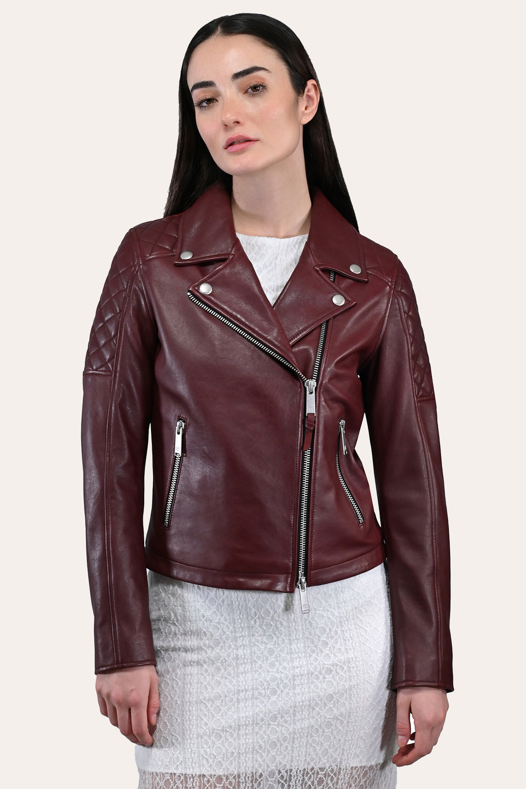 Women’s Oxblood Oklahoma Nappa Leather Biker Jacket | Frye Trusted