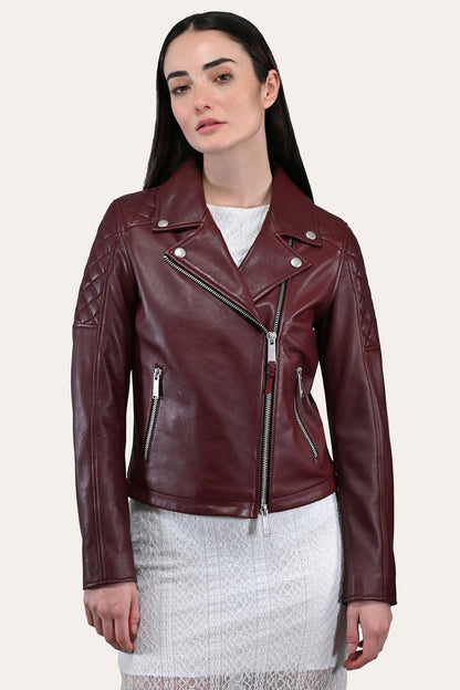 Women’s Oxblood Oklahoma Nappa Leather Biker Jacket | Frye Trusted