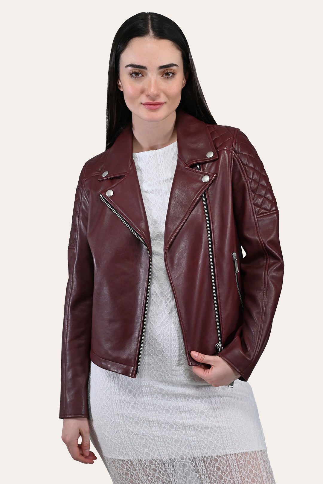 Women’s Oxblood Oklahoma Nappa Leather Biker Jacket | Frye Trusted
