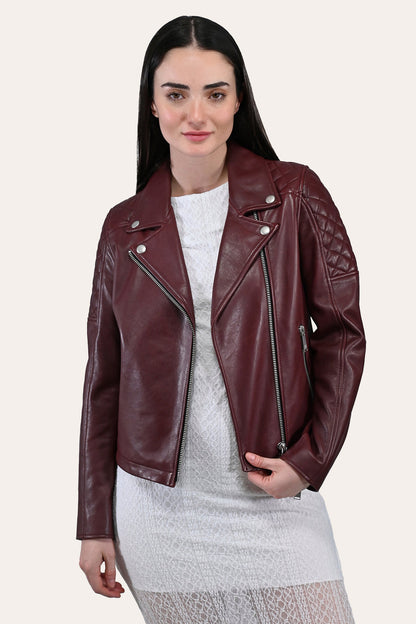 Women’s Oxblood Oklahoma Nappa Leather Biker Jacket | Frye Trusted