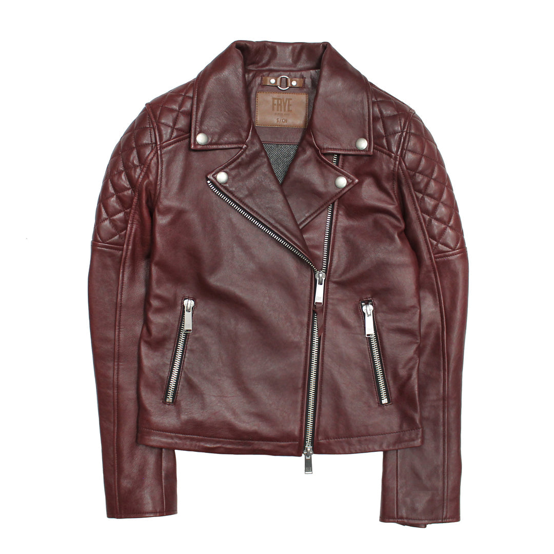 Women’s Oxblood Oklahoma Nappa Leather Biker Jacket | Frye Trusted