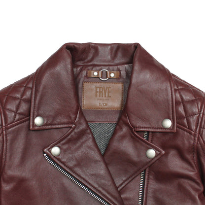 Women’s Oxblood Oklahoma Nappa Leather Biker Jacket | Frye Trusted