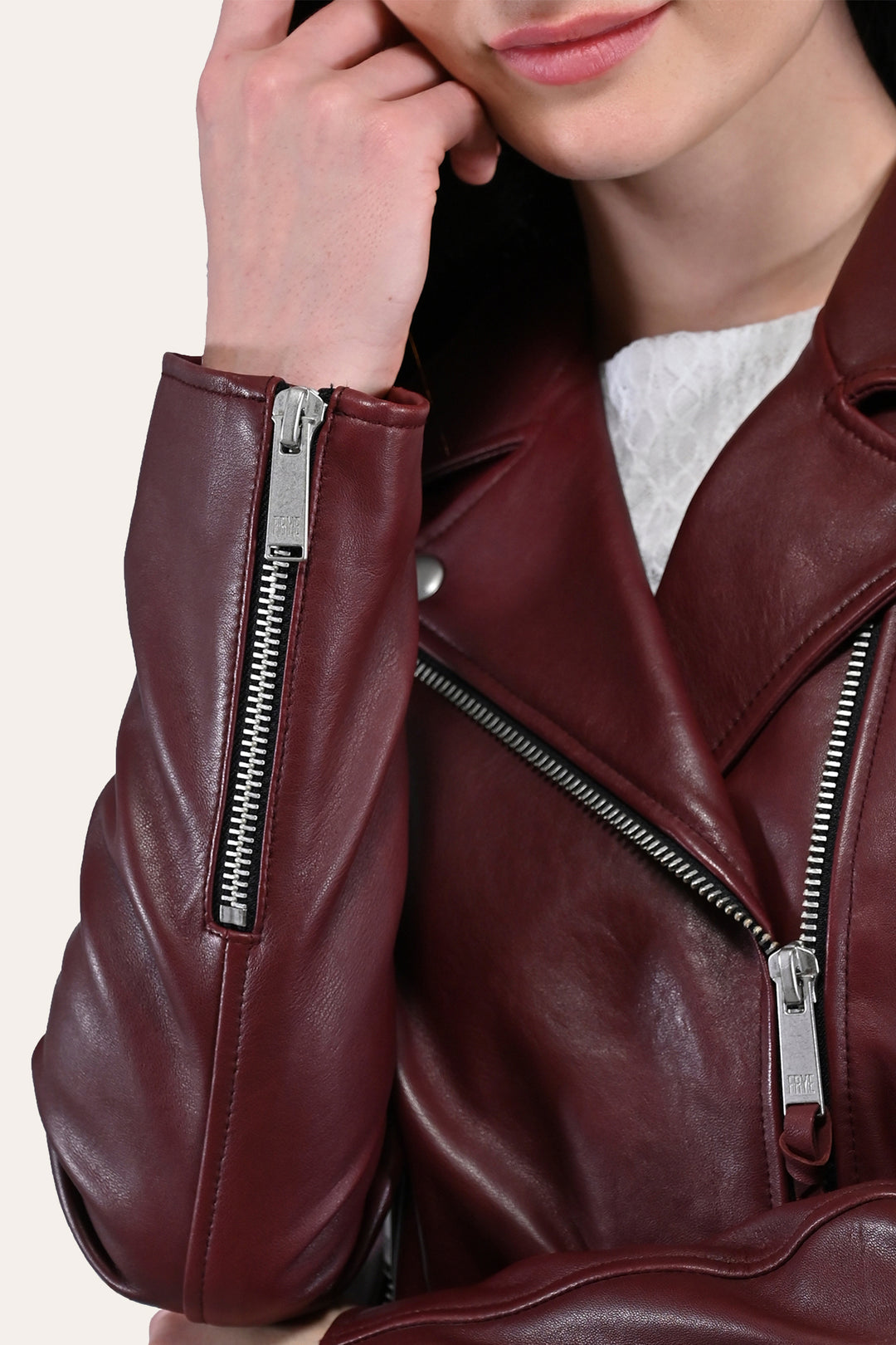 Women’s Oxblood Oklahoma Nappa Leather Biker Jacket | Frye Trusted