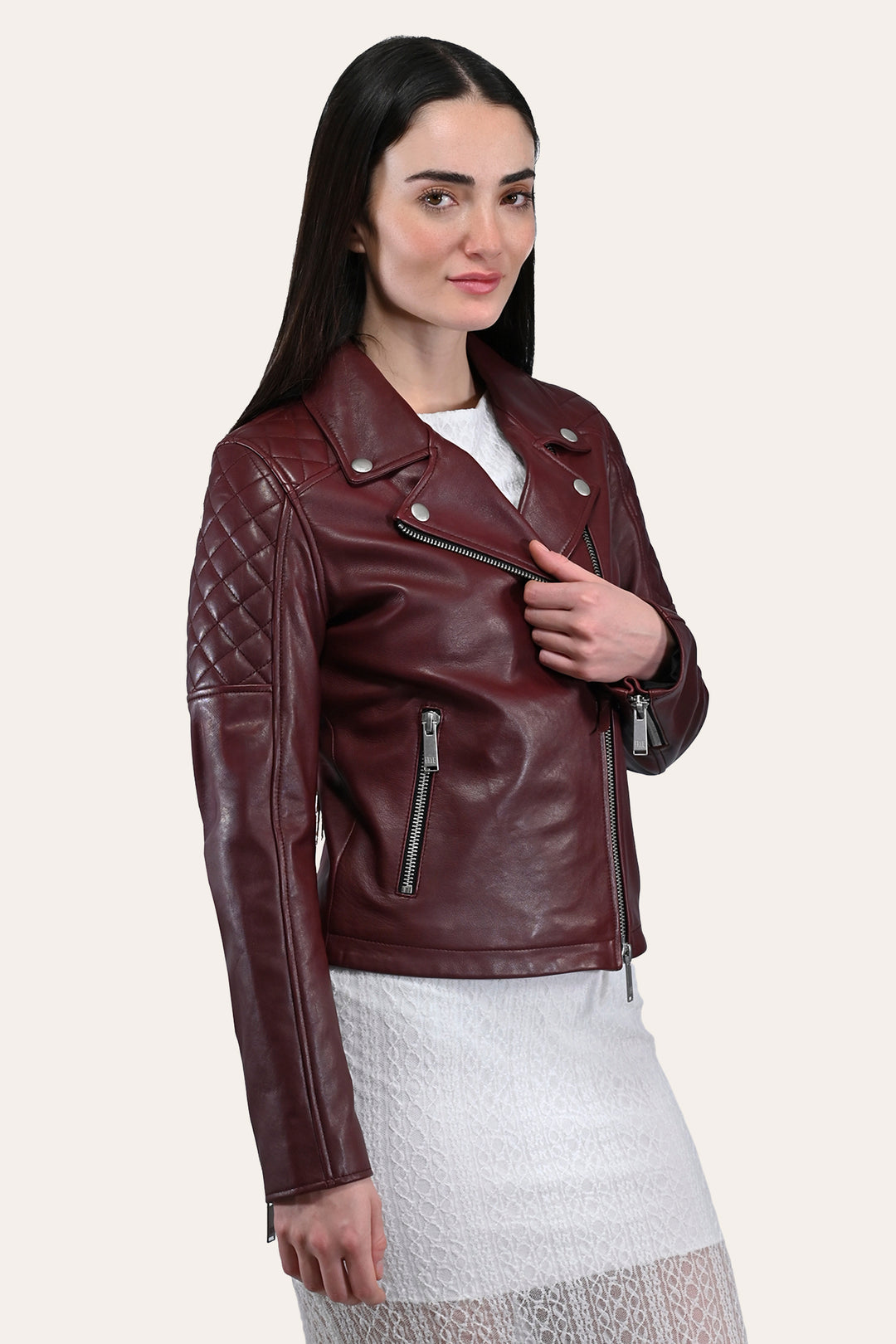 Women’s Oxblood Oklahoma Nappa Leather Biker Jacket | Frye Trusted