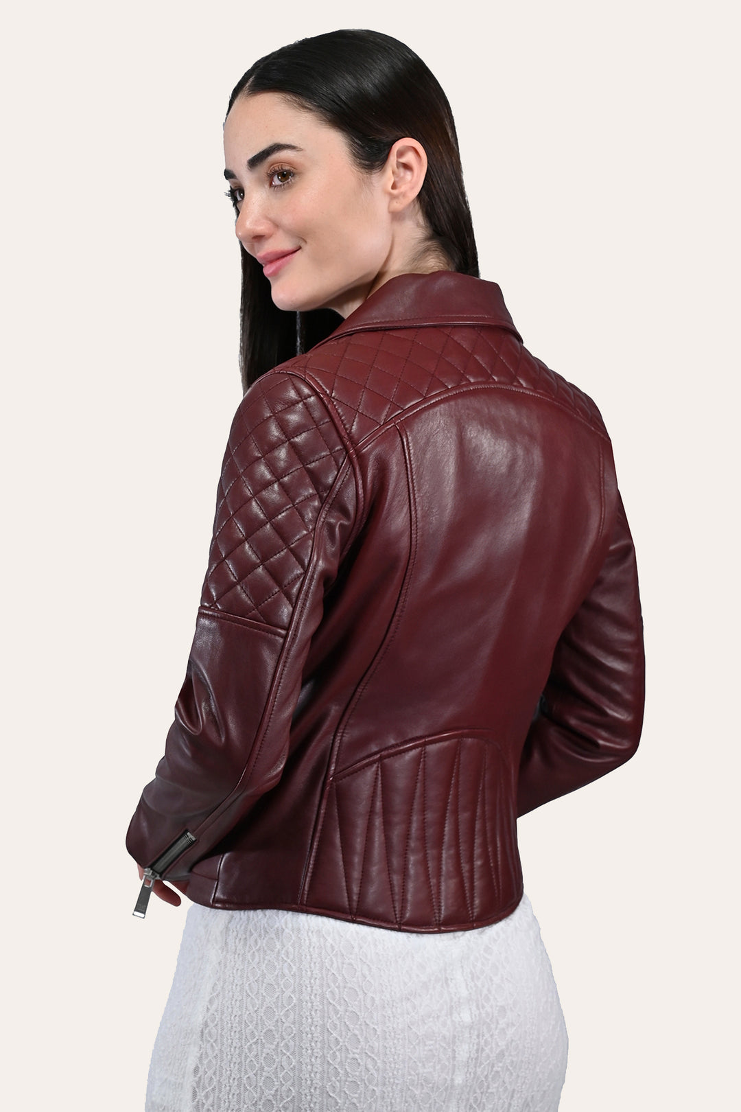 Women’s Oxblood Oklahoma Nappa Leather Biker Jacket | Frye Trusted