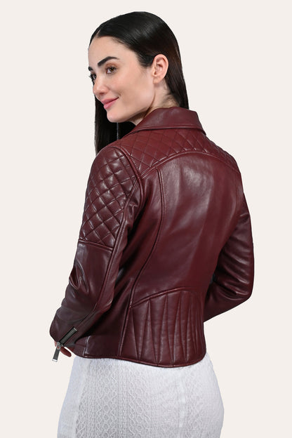 Women’s Oxblood Oklahoma Nappa Leather Biker Jacket | Frye Trusted