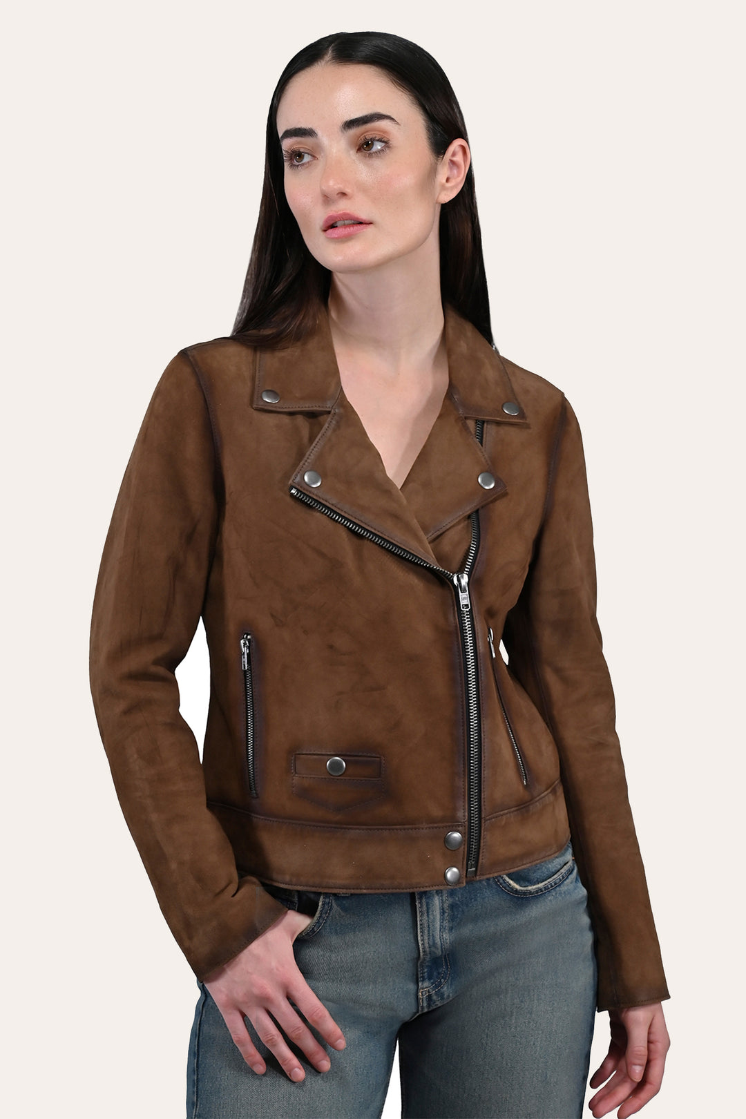 Women’s Dark Taupe Oakley Vintage Suede Biker Jacket | Frye Hot Sale