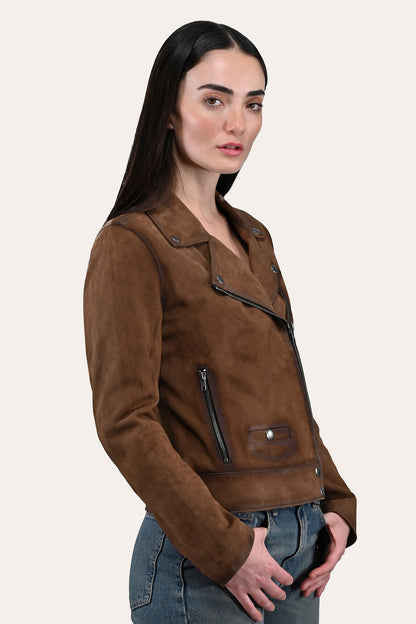 Women’s Dark Taupe Oakley Vintage Suede Biker Jacket | Frye Hot Sale