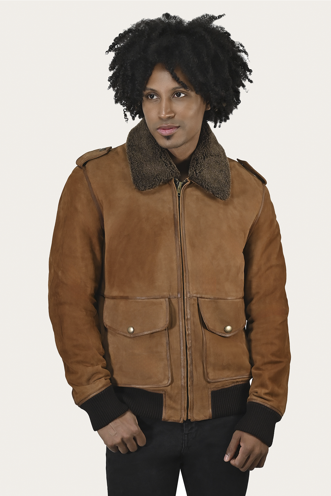 Men’s Middle Brown Jethro Shearling Flight Suede Jacket | Frye Latest