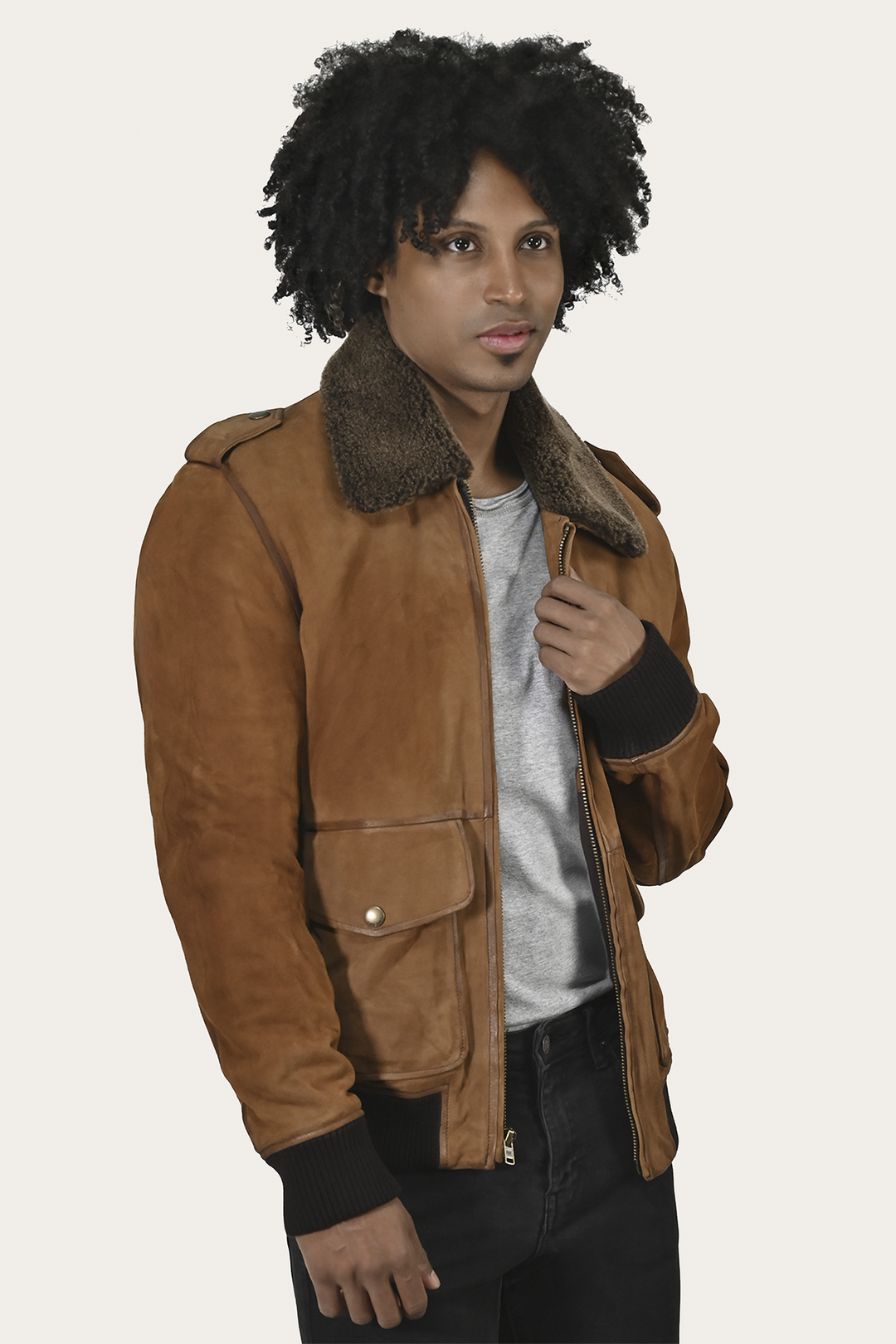 Men’s Middle Brown Jethro Shearling Flight Suede Jacket | Frye Latest