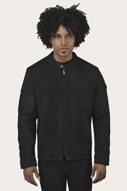 Men’s Black Gannon Lamb Leather Racer Jacket | Frye Classic