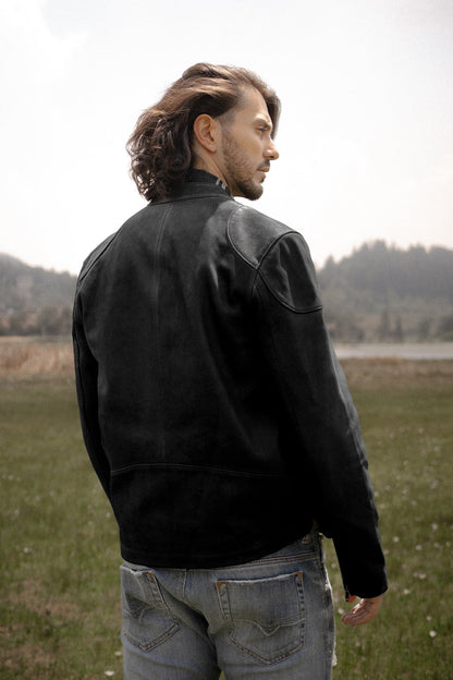 Men’s Black Gannon Lamb Leather Racer Jacket | Frye Classic