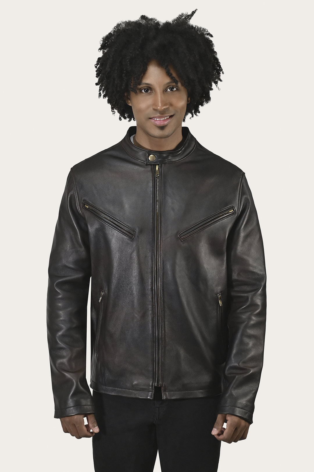 Men’s Cognac Black Huck Cowhide Racer Leather Jacket | Frye Great Value