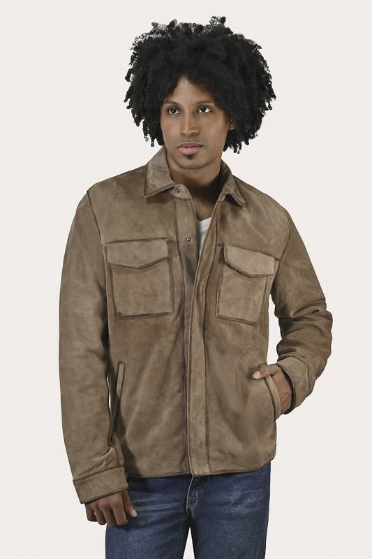 Men’s Taupe Brock Suede Utility Shacket | Frye Essential