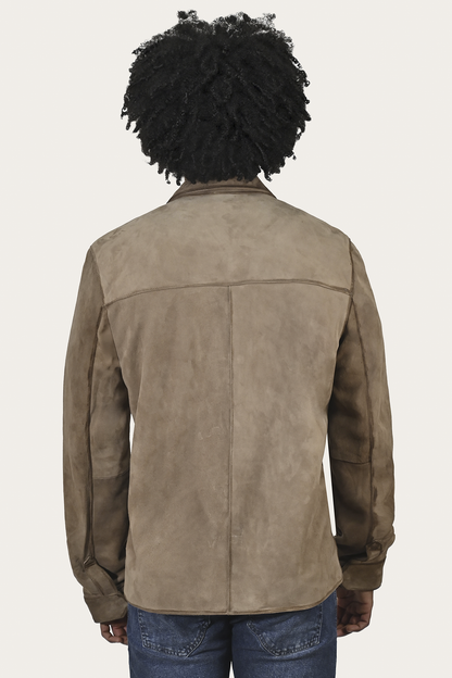 Men’s Taupe Brock Suede Utility Shacket | Frye Essential